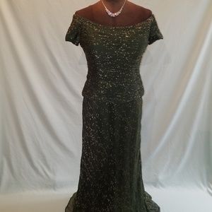 Forest Green Evening Gown Featuring Beading